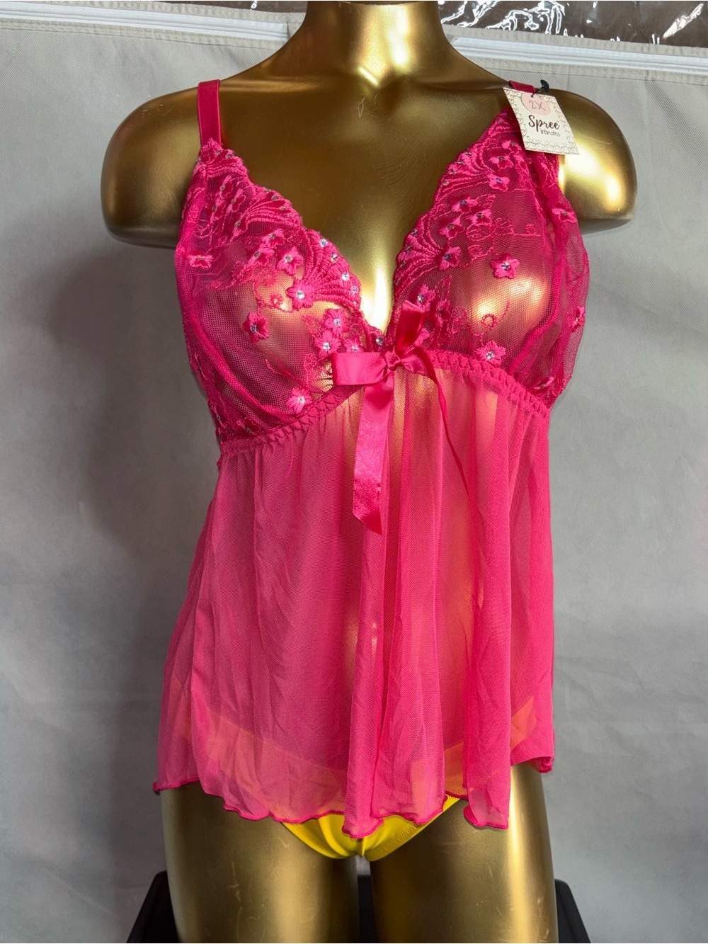 Spree Intimates Fuchsia Lace & Chiffon Chemise